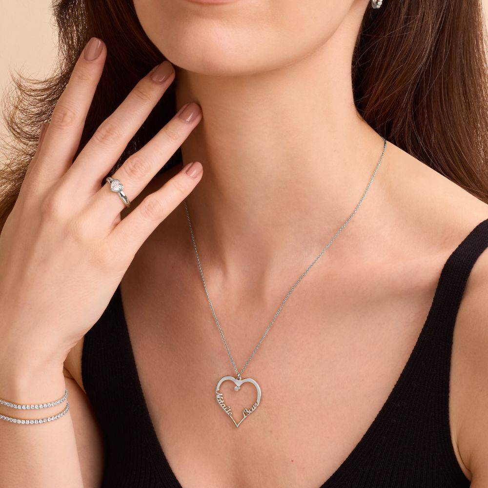 Herzförmige Halskette mit zwei Namen und 0,05 ct Diamant - Silber-4 Herzförmige Halskette mit zwei Namen und 0,05 ct Diamant - Silber-4 Produktfoto