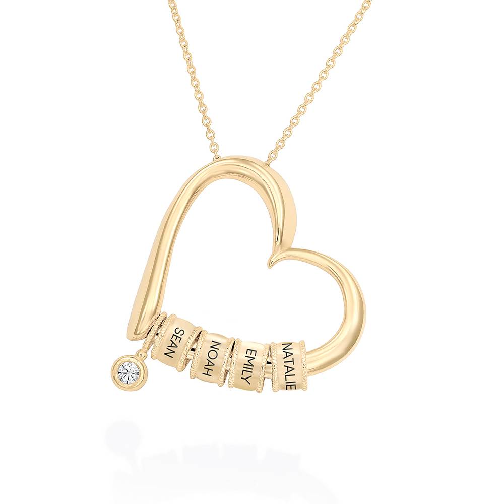 Charmante Herzkette mit gravierten Beads und 0,10 ct Diamant - 417er Gelbgold-2 Produktfoto