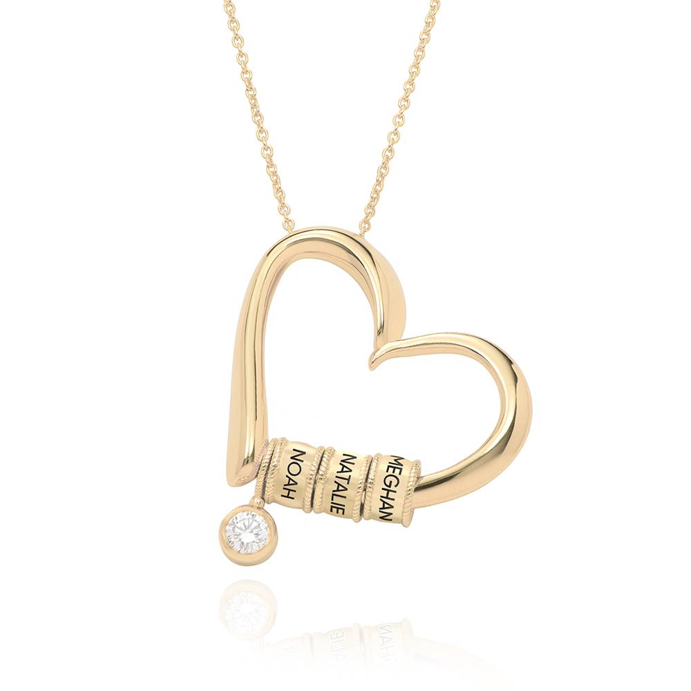 Charmante Herzkette mit gravierten Beads und 0,25 ct Diamant - 417er Gelbgold-1 Produktfoto