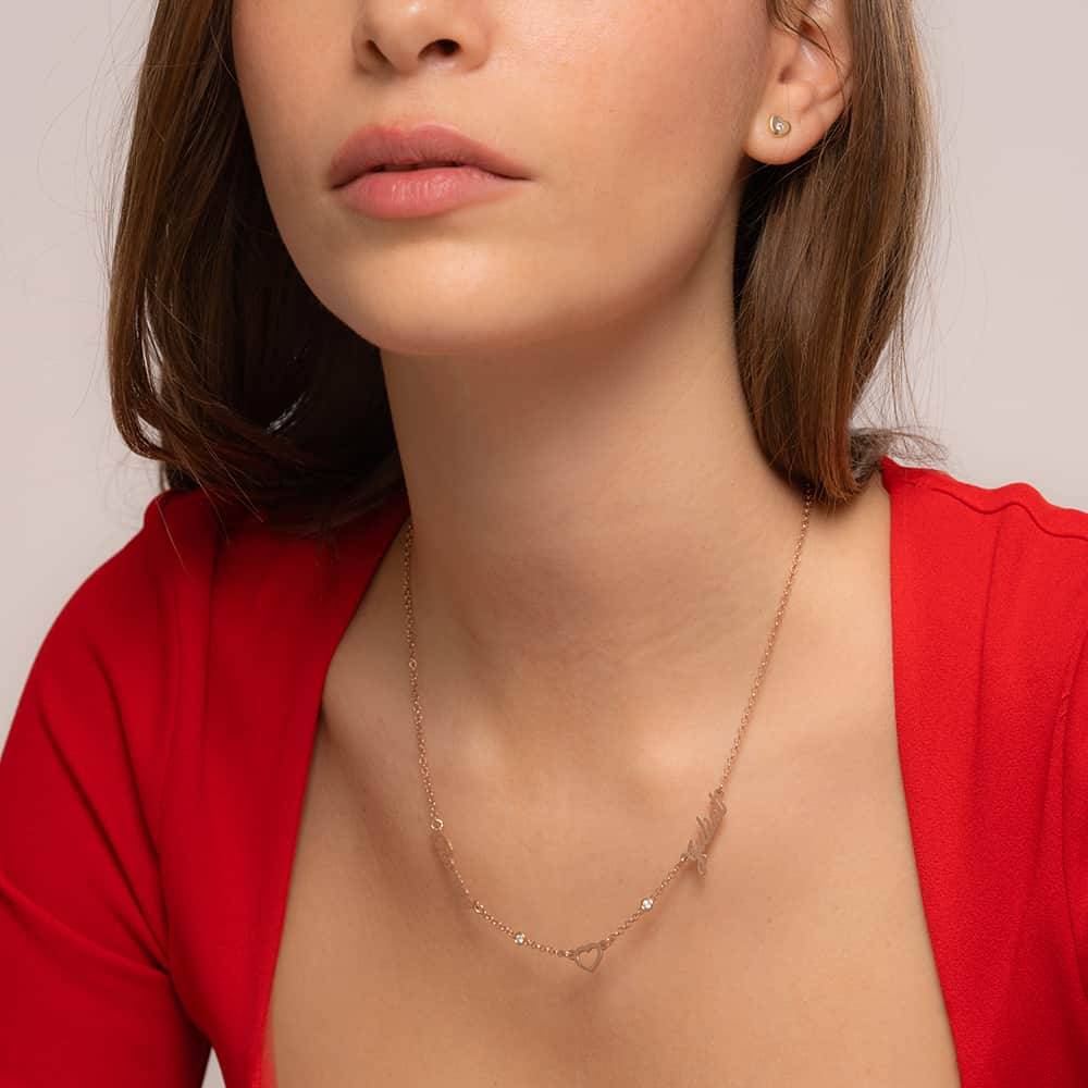 "Herz der Liebenden" Namenskette mit Diamanten - rosévergoldetes Sterlingsilber-3 "Herz der Liebenden" Namenskette mit Diamanten - rosévergoldetes Sterlingsilber-3 Produktfoto