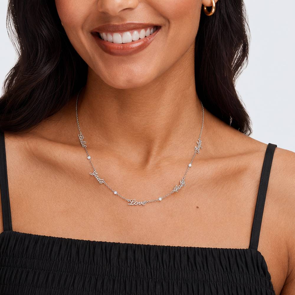Heritage Halskette mit mehreren Namen und Diamanten - Silber-3 Produktfoto
