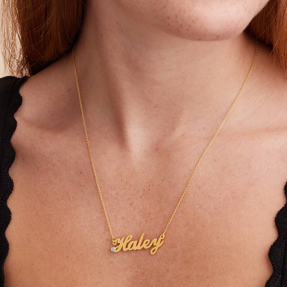 Hollywood Namenskette mit 0,05 ct Diamant - Gold-Vermeil-4 Produktfoto