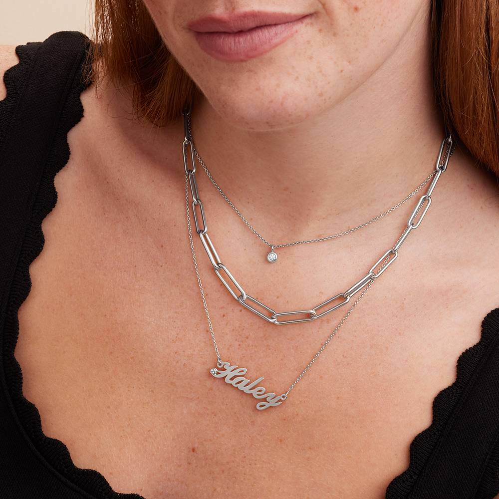 Hollywood Namenskette mit 0,05 ct Diamant - 925er Sterlingsilber-4 Produktfoto