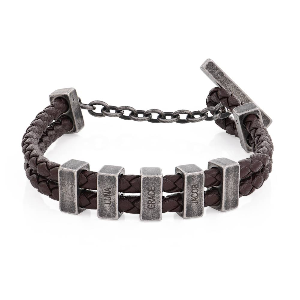 Hunter braunes geflochtenes T-Bar Lederarmband mit gravierbaren Edelstahl-Beads-4 Hunter braunes geflochtenes T-Bar Lederarmband mit gravierbaren Edelstahl-Beads-4 Produktfoto