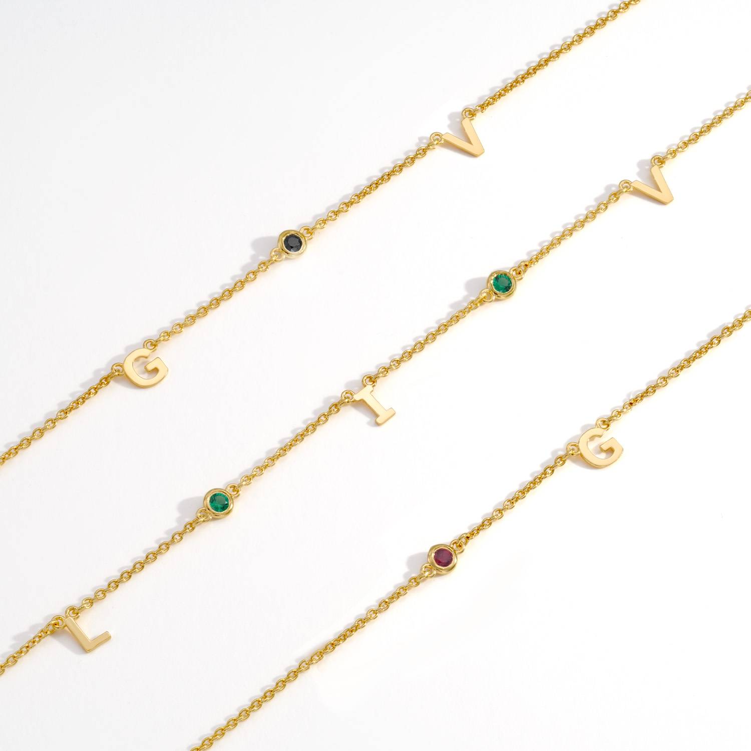 Mia Halskette mit Initialen und Edelsteinen - Gold-Vermeil-4 Produktfoto