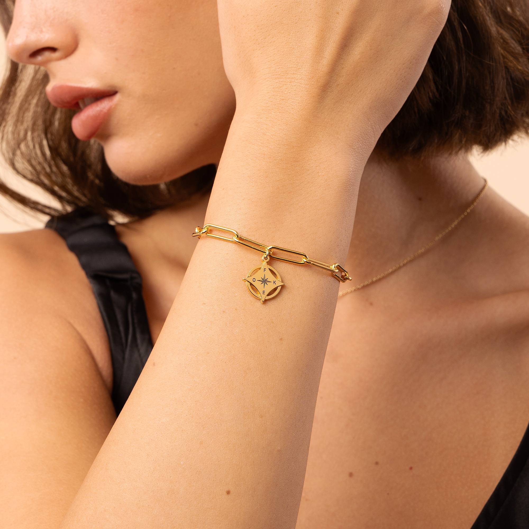 Kaia Initial Kompass-Armband - Gold-Vermeil-3 Produktfoto