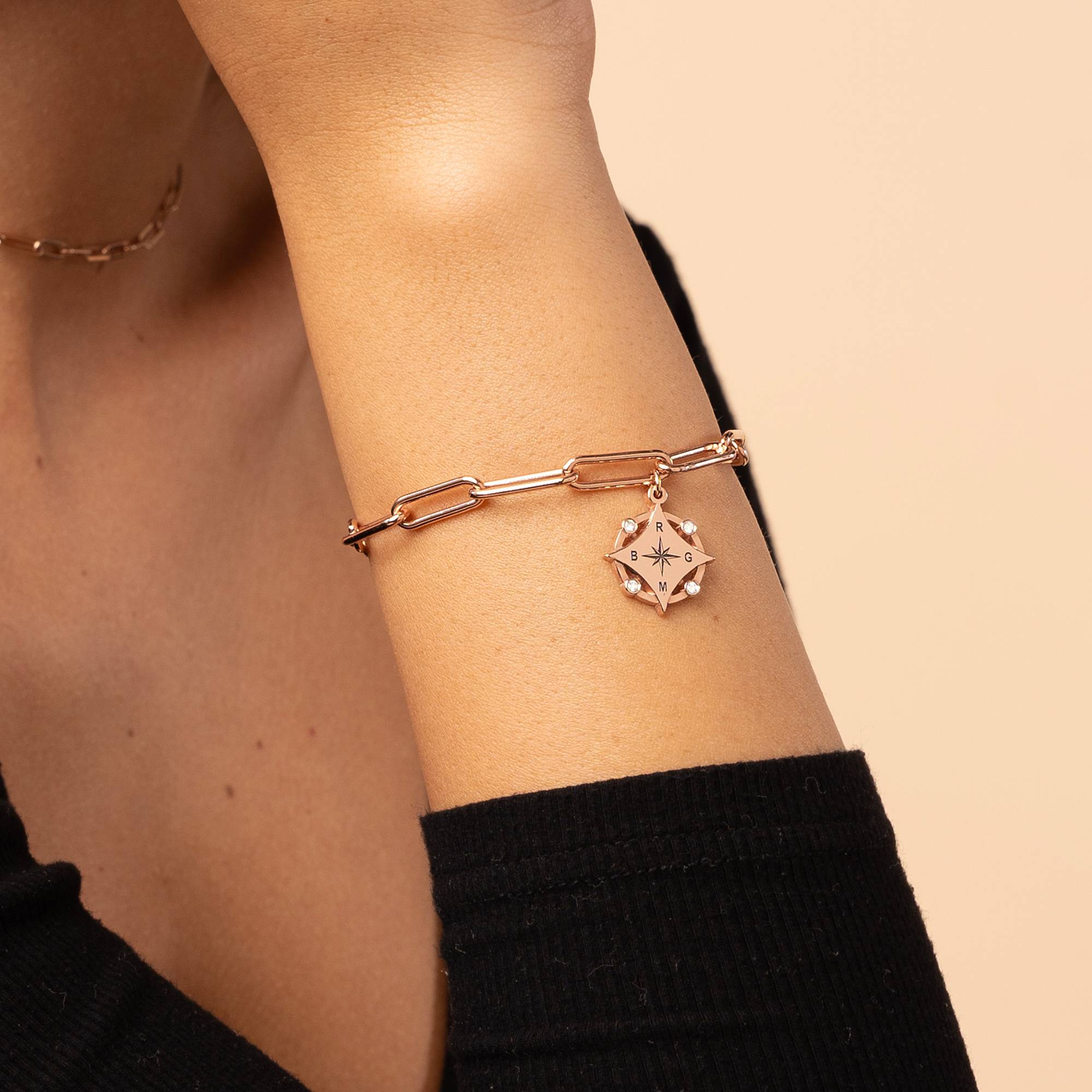 Kaia Initial Kompass-Armband mit Diamanten - rosévergoldetes Sterlingsilber-2 Produktfoto