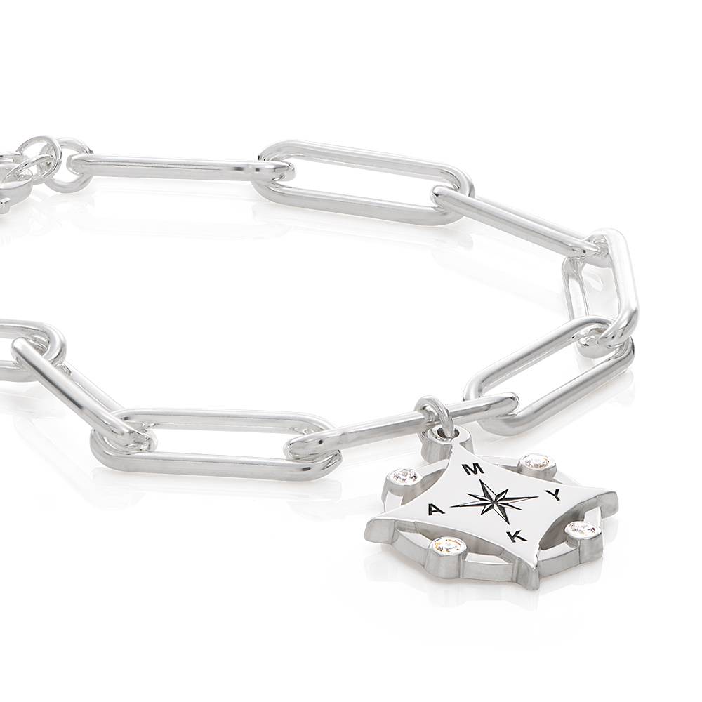 Kaia Initial Kompass-Armband mit Diamanten - 925er Sterlingsilber-2 Kaia Initial Kompass-Armband mit Diamanten - 925er Sterlingsilber-2 Produktfoto