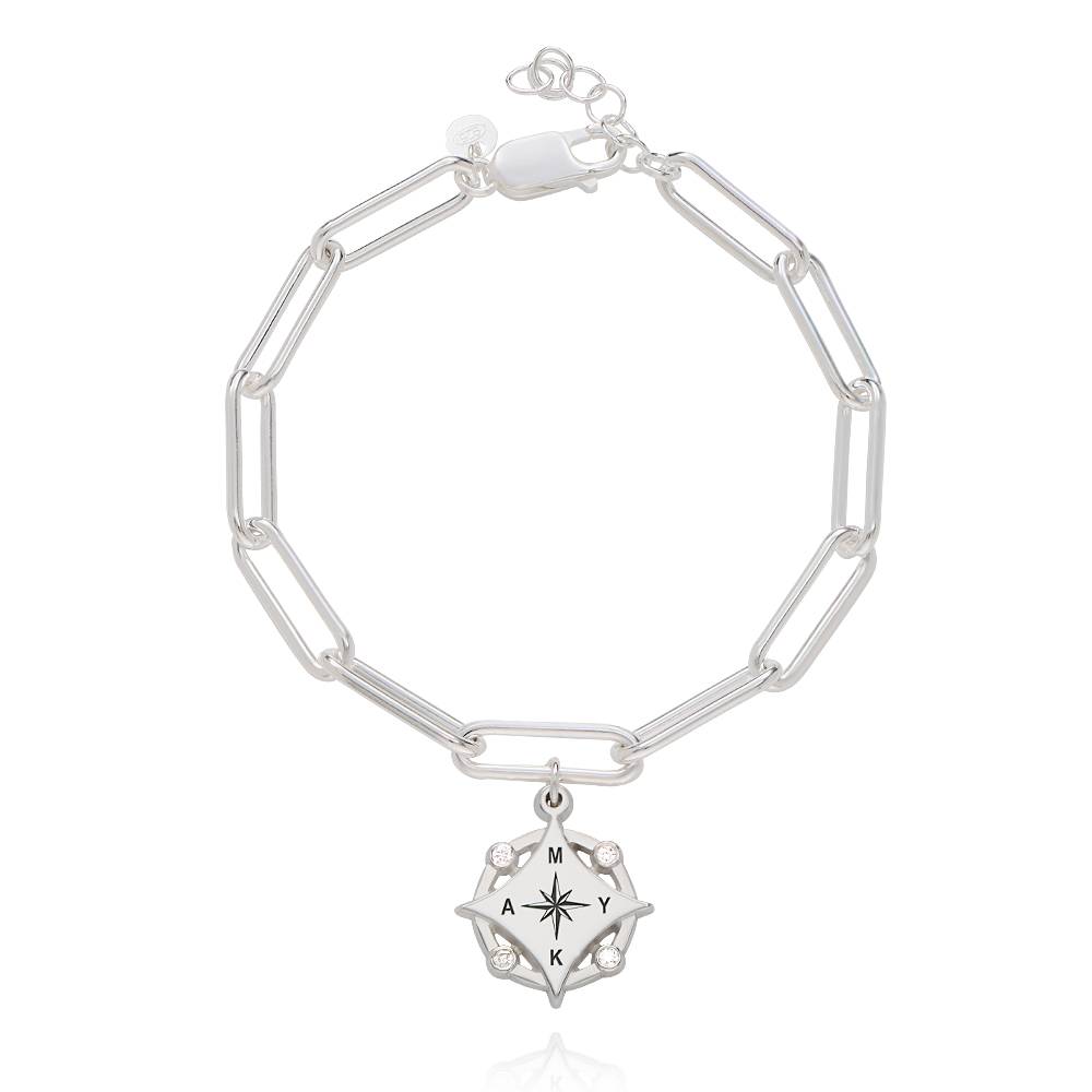 Kaia Initial Kompass-Armband mit Diamanten - 925er Sterlingsilber-5 Kaia Initial Kompass-Armband mit Diamanten - 925er Sterlingsilber-5 Produktfoto