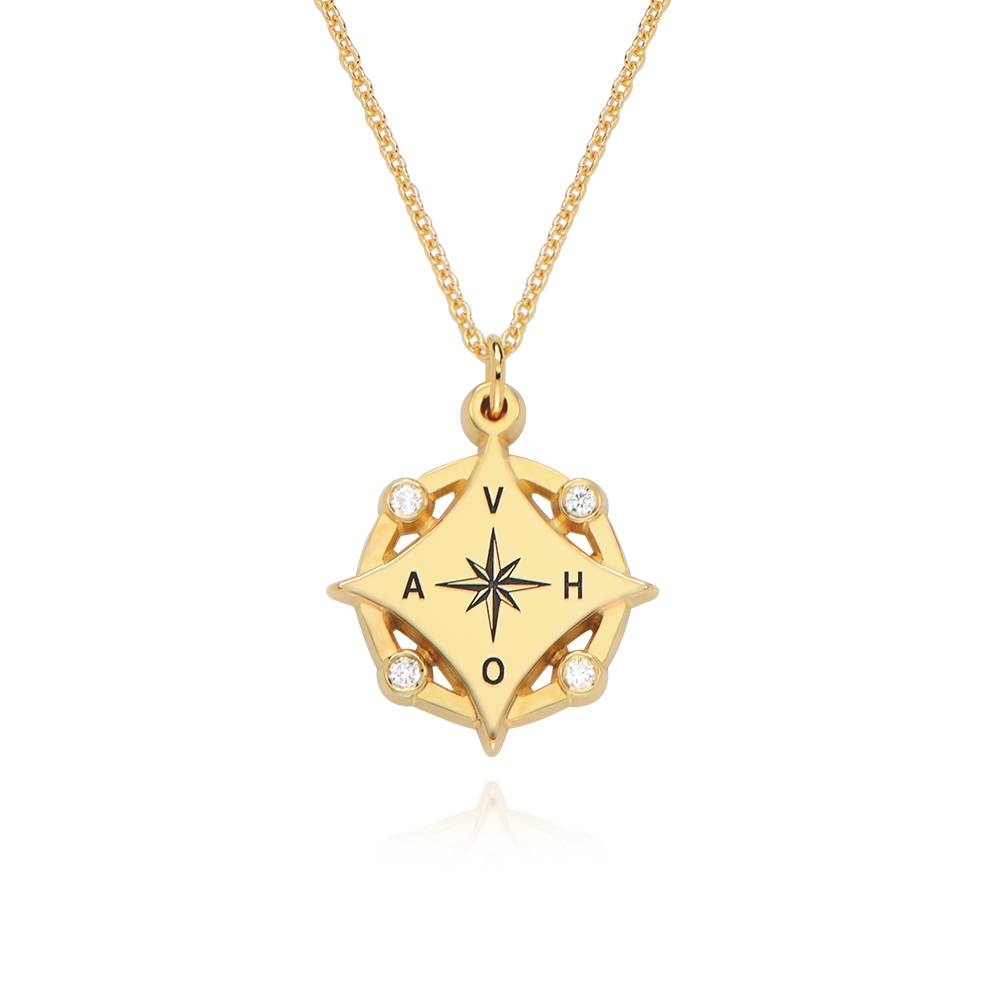 Kaia Initial Kompass-Halskette mit Diamanten - vergoldetes Sterlingsilber-5 Produktfoto