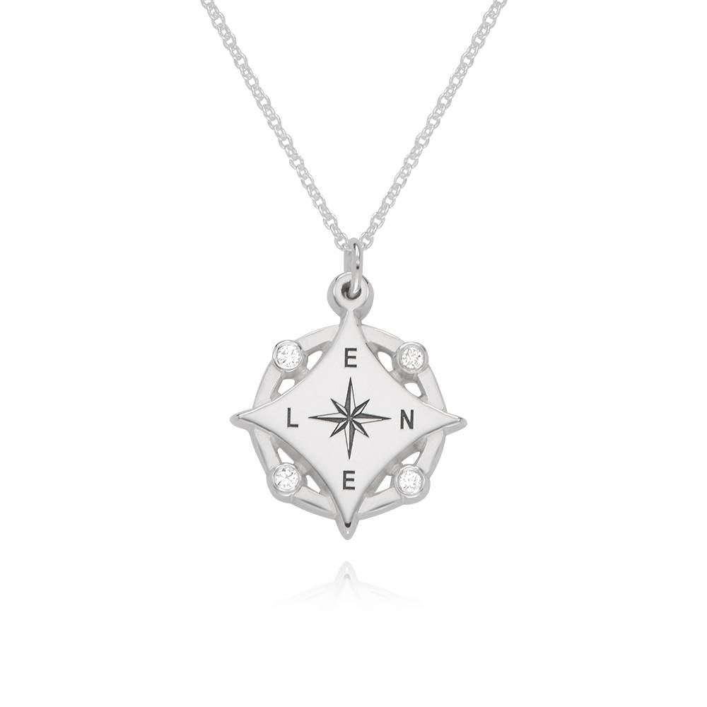 Kaia Initial Kompass-Halskette mit Diamanten - 925er Sterlingsilber-2 Kaia Initial Kompass-Halskette mit Diamanten - 925er Sterlingsilber-2 Produktfoto
