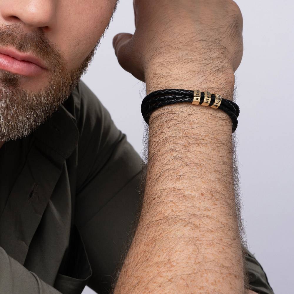 Last-Minute-Weihnachtspaket "Navigator schwarzes Lederarmband mit 585er Gelbgold"-4 Produktfoto