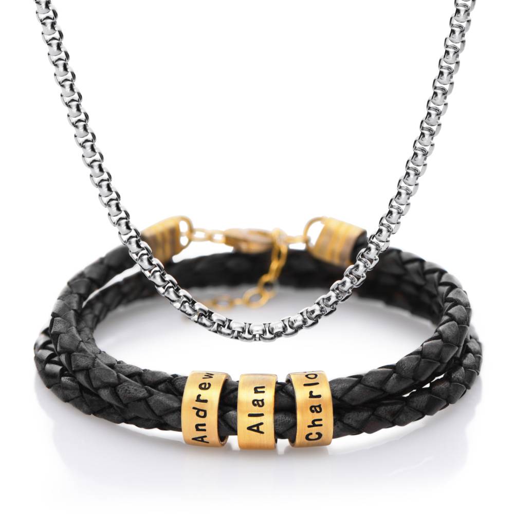 Last-Minute-Weihnachtspaket "Navigator schwarzes Lederarmband mit 585er Gelbgold"-3 Produktfoto