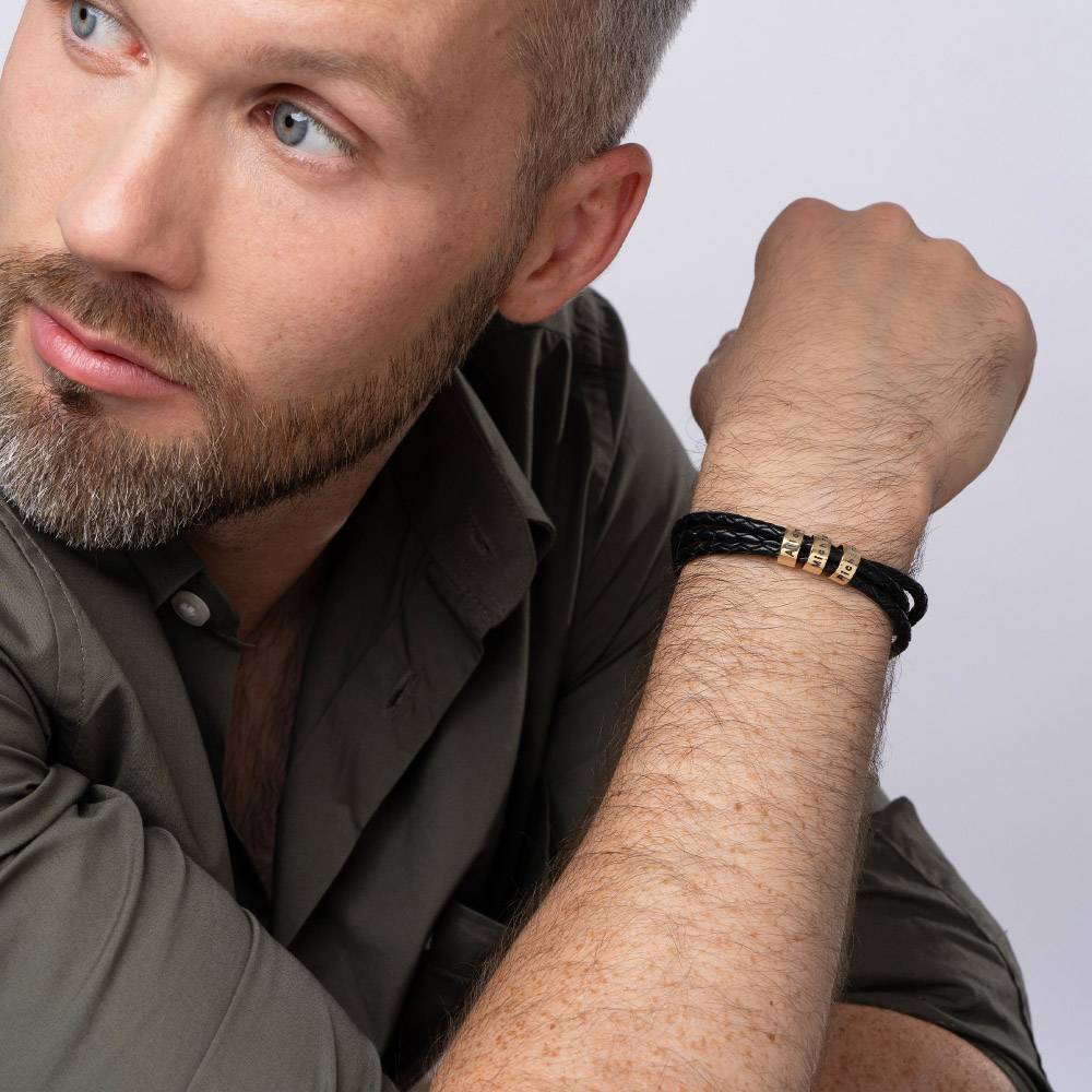 Last-Minute-Weihnachtspaket "Navigator schwarzes Lederarmband mit 585er Gelbgold"-2 Produktfoto
