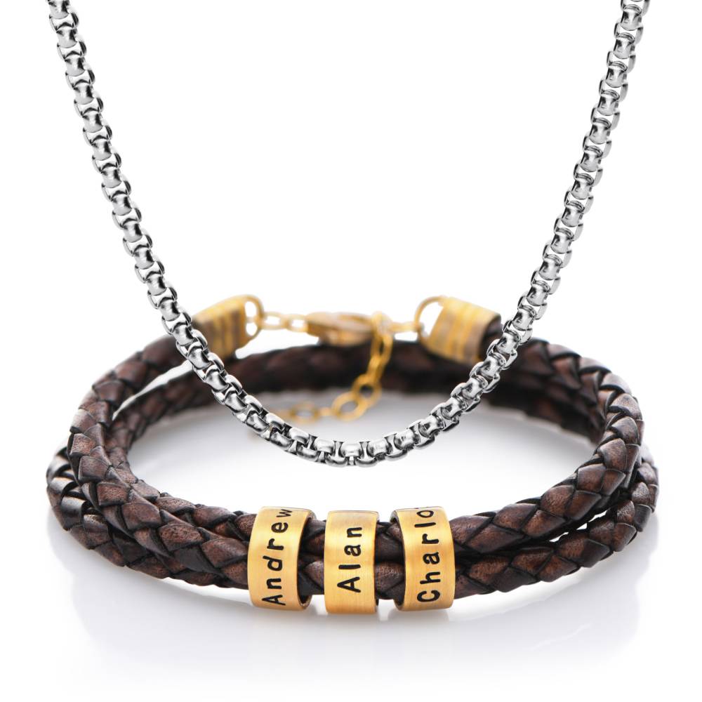 Last-Minute-Weihnachtspaket "Navigator braunes Lederarmband mit 585er Gelbgold"-4 Produktfoto