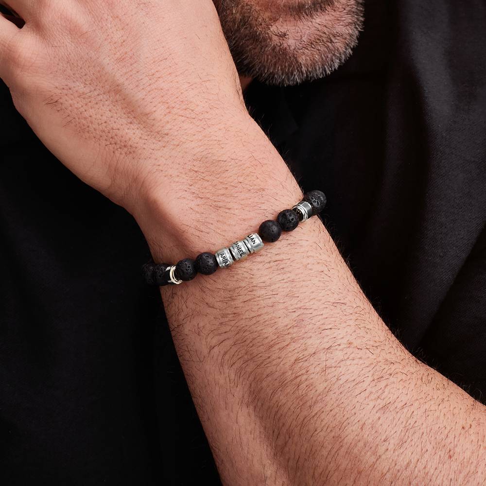 Lavastein Herrenarmband mit silbernen gravierbaren Beads-3 Produktfoto