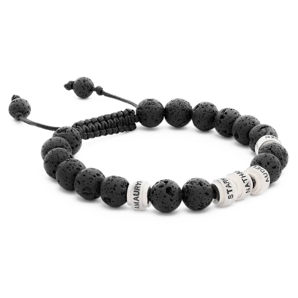 Lavastein Herrenarmband mit silbernen gravierbaren Beads-2 Produktfoto