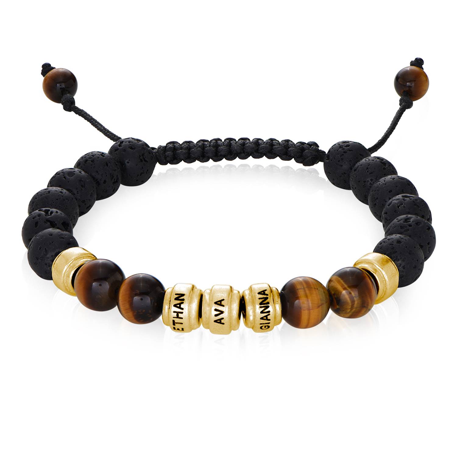Lavastein & Tiegerauge Herrenarmband mit vergoldeten gravierbaren Beads-1 Produktfoto