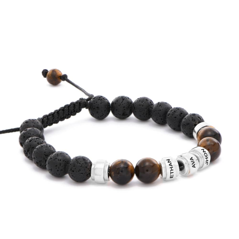 Lavastein & Tiegerauge Herrenarmband mit silbernen gravierbaren Beads-4 Produktfoto