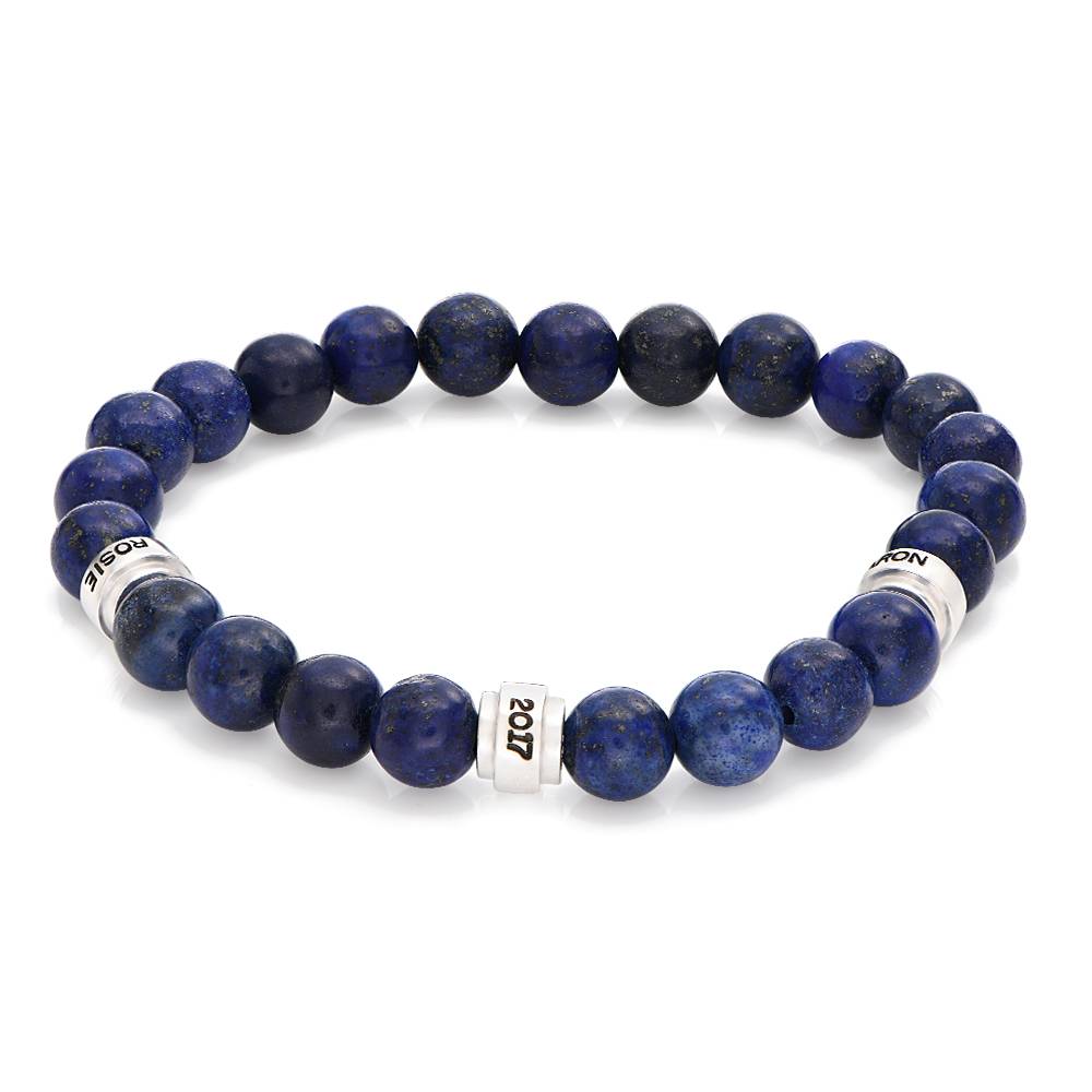 Leo Lapis Herrenarmband mit silberne gravierten Beads-1 Produktfoto