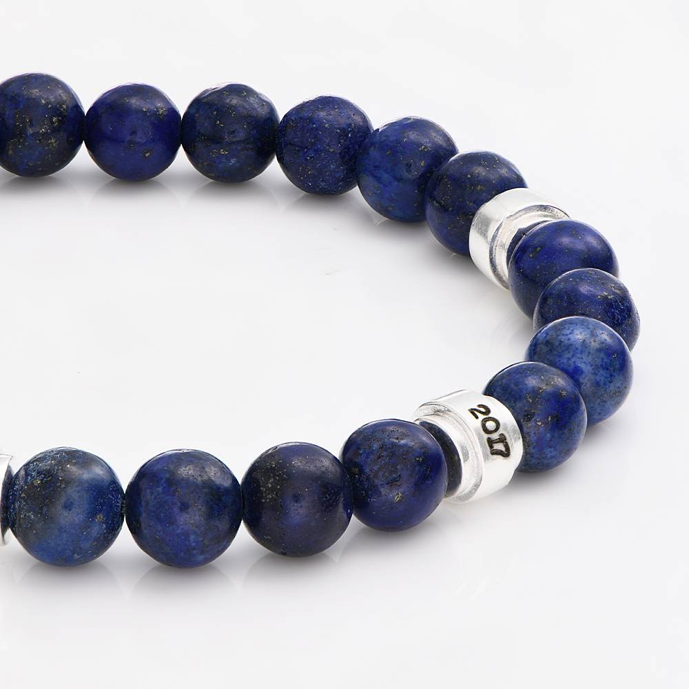 Leo Lapis Herrenarmband mit silberne gravierten Beads-3 Produktfoto