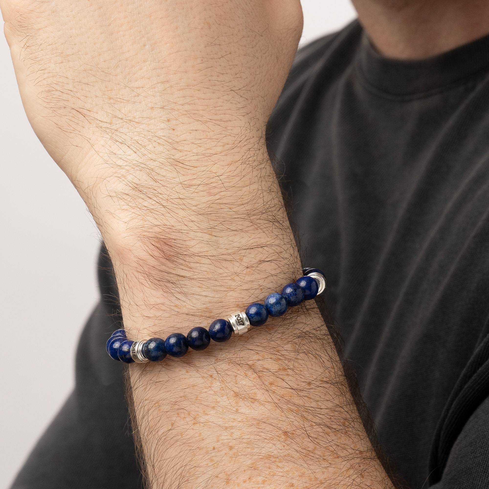 Leo Lapis Herrenarmband mit silberne gravierten Beads-2 Produktfoto