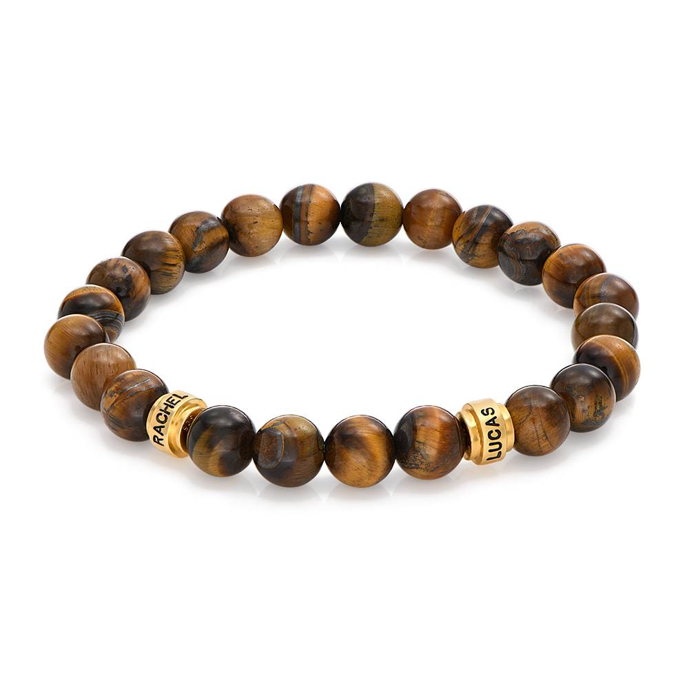 Leo Tiegerauge Herrenarmband mit vergoldeten gravierten Beads-1 Produktfoto