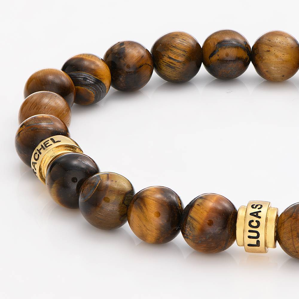 Leo Tiegerauge Herrenarmband mit vergoldeten gravierten Beads-3 Produktfoto