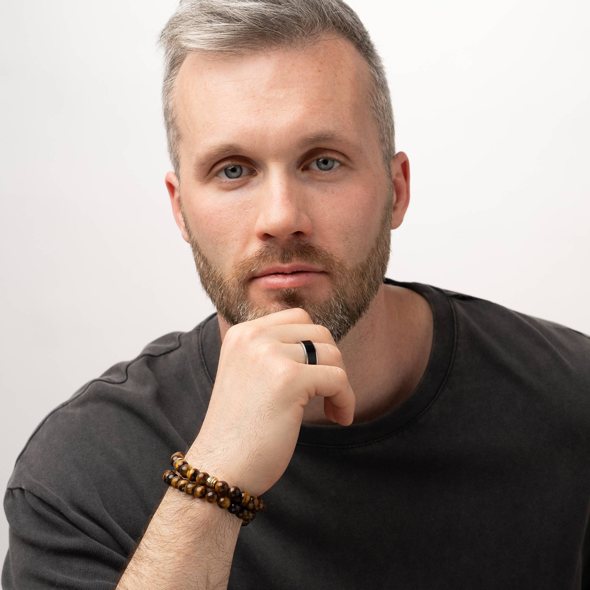 Leo Tiegerauge Herrenarmband mit vergoldeten gravierten Beads-4 Produktfoto