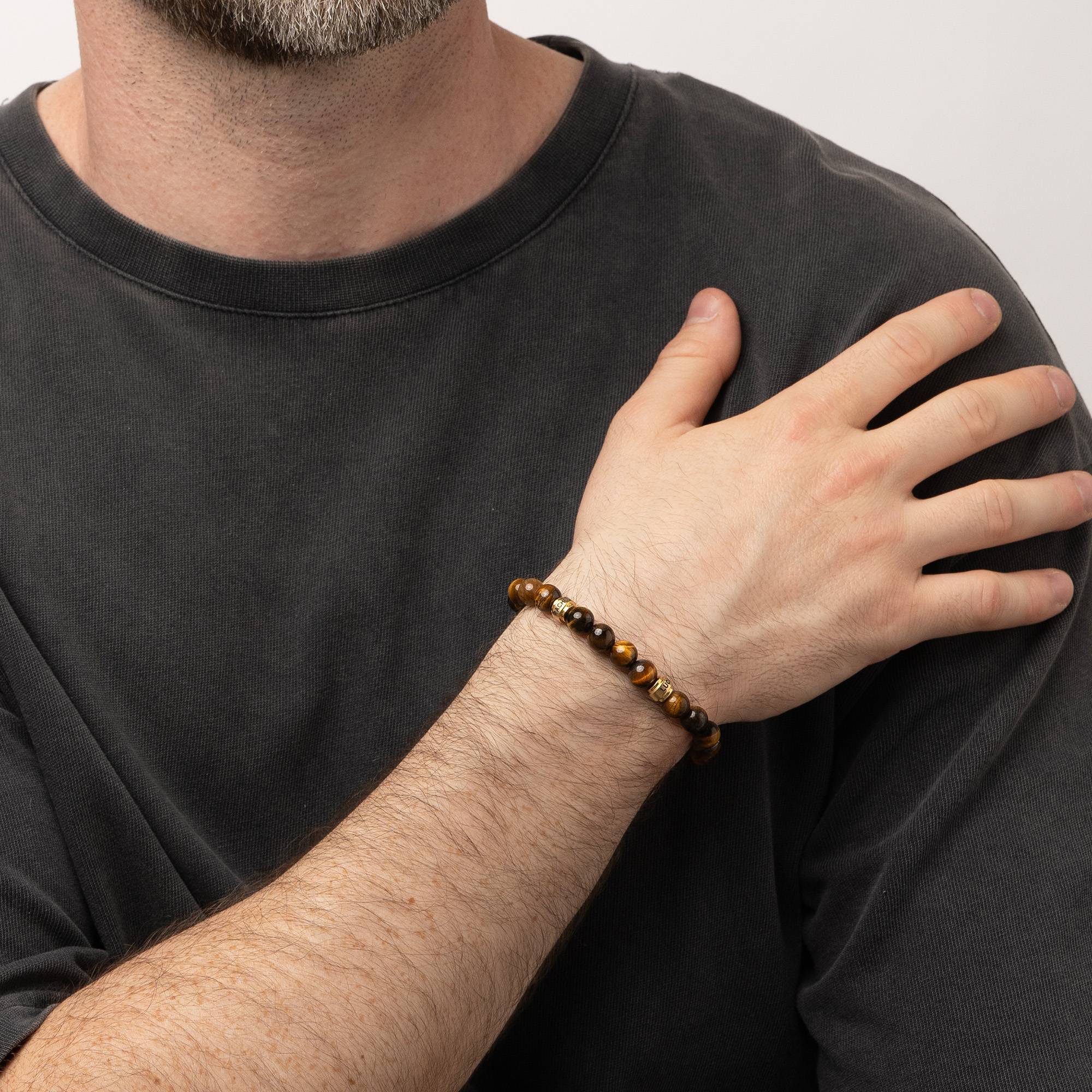 Leo Tiegerauge Herrenarmband mit vergoldeten gravierten Beads-2 Produktfoto