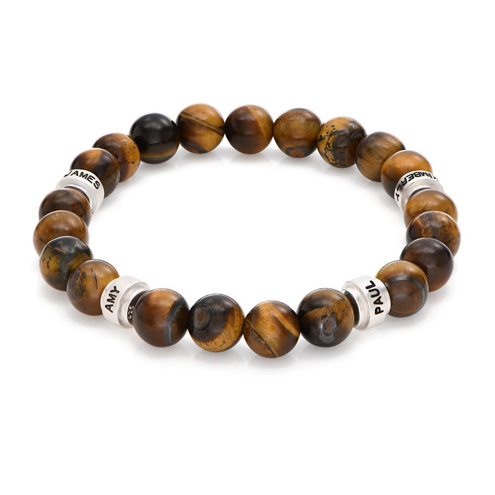 Leo Tiegerauge Herrenarmband mit silbernen gravierten Beads-1 Produktfoto