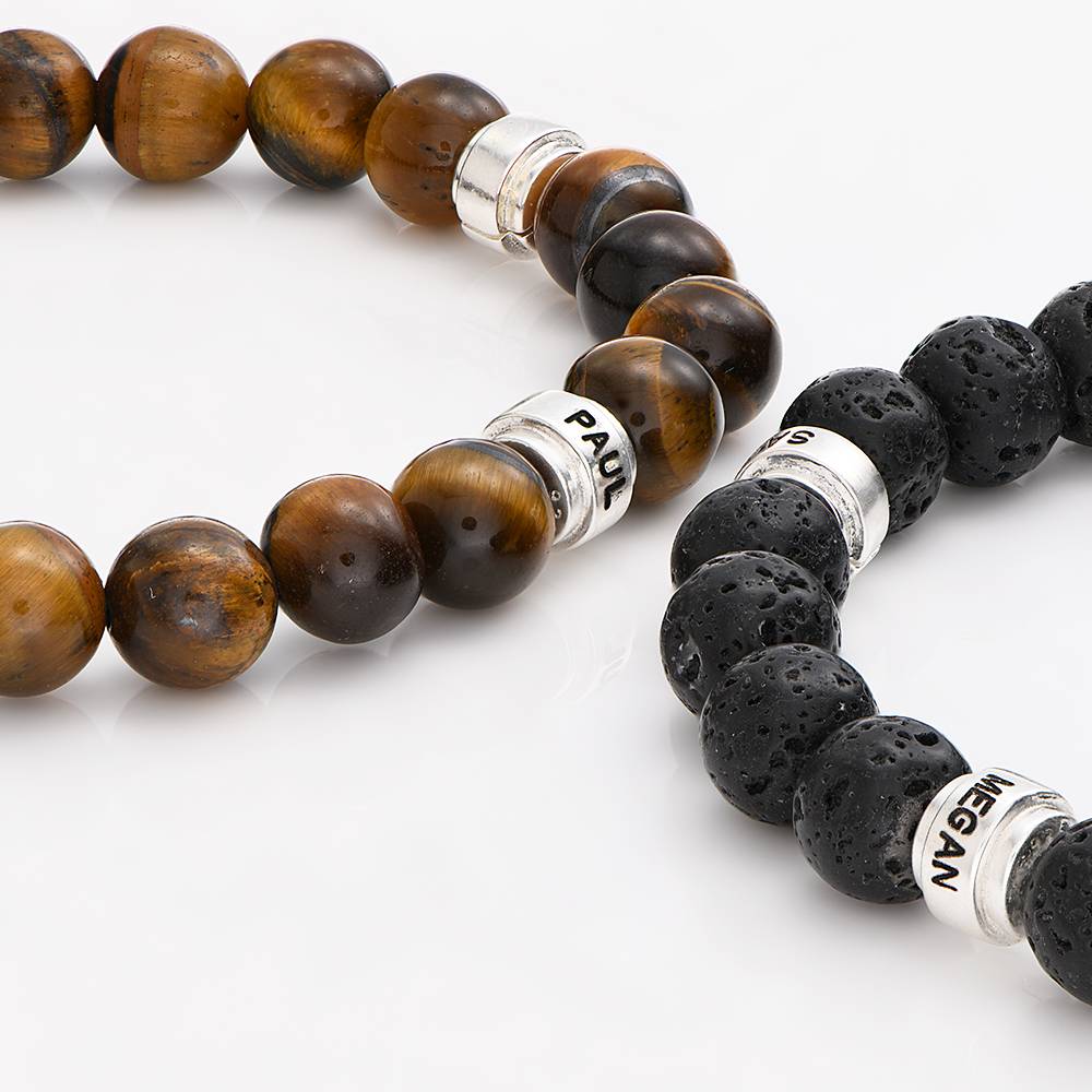 Leo Tiegerauge Herrenarmband mit silbernen gravierten Beads-3 Produktfoto
