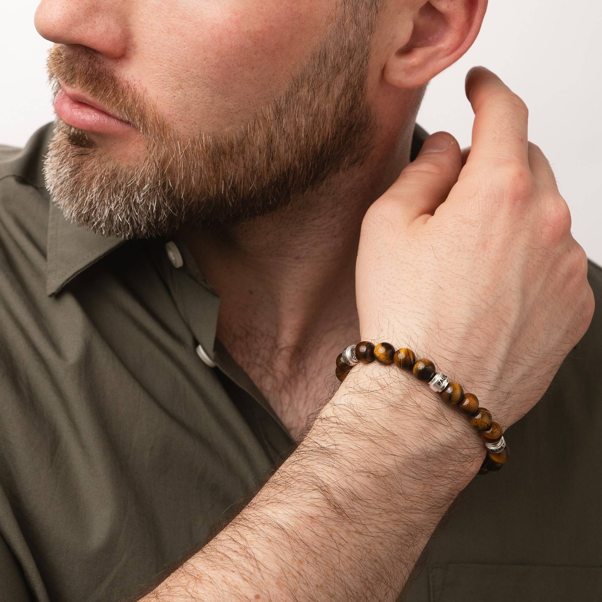 Leo Tiegerauge Herrenarmband mit silbernen gravierten Beads-2 Produktfoto