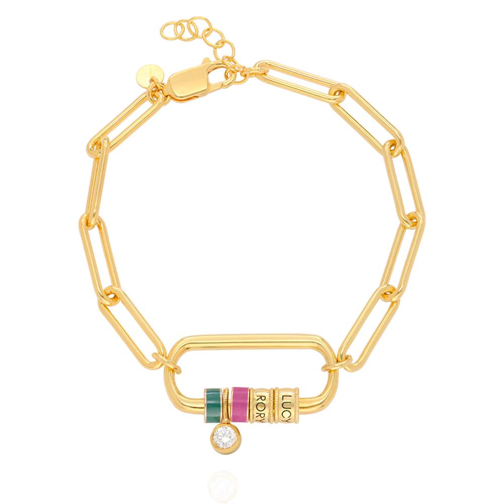 Linda Karabiner-Armband mit gravierten Beads und 0,25 ct Diamant - Gold-Vermeil-3 Linda Karabiner-Armband mit gravierten Beads und 0,25 ct Diamant - Gold-Vermeil-3 Produktfoto