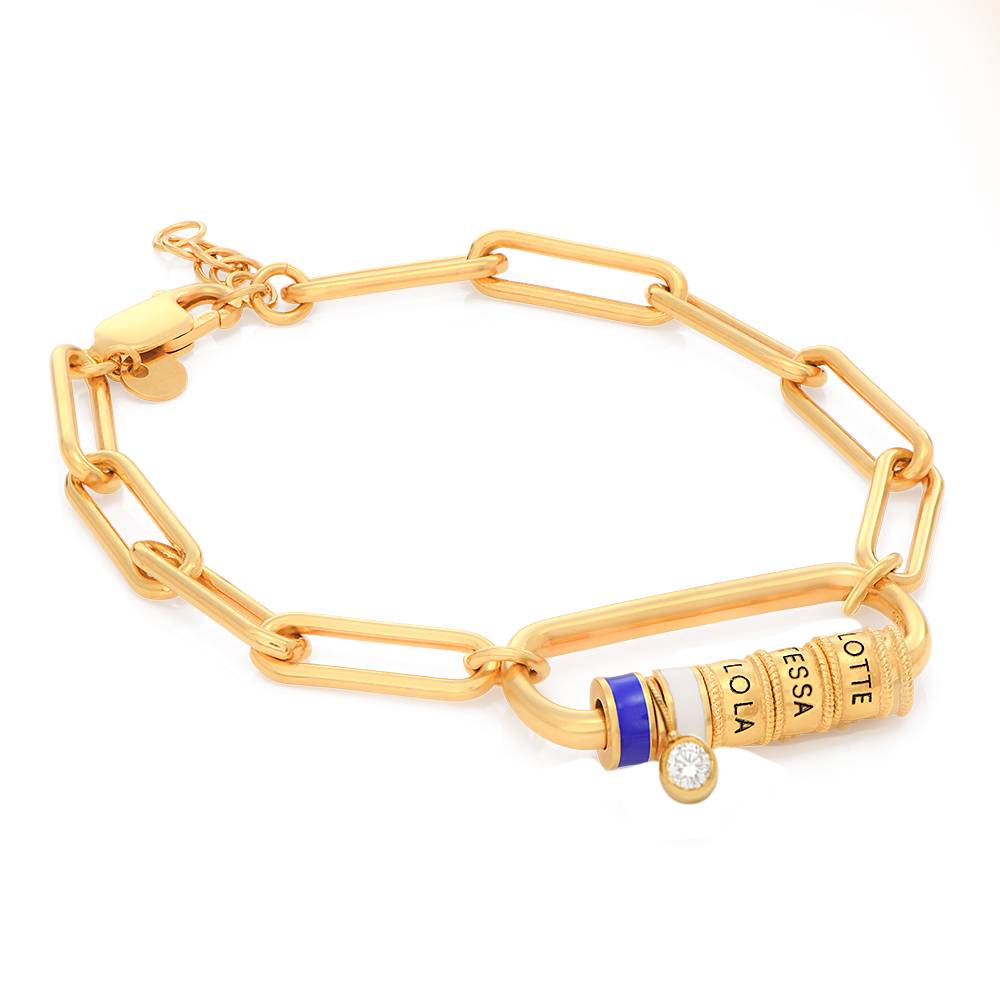 Linda Karabiner-Armband mit gravierten Beads und 0,25 ct Diamant - Gold-Vermeil-1 Linda Karabiner-Armband mit gravierten Beads und 0,25 ct Diamant - Gold-Vermeil-1 Produktfoto