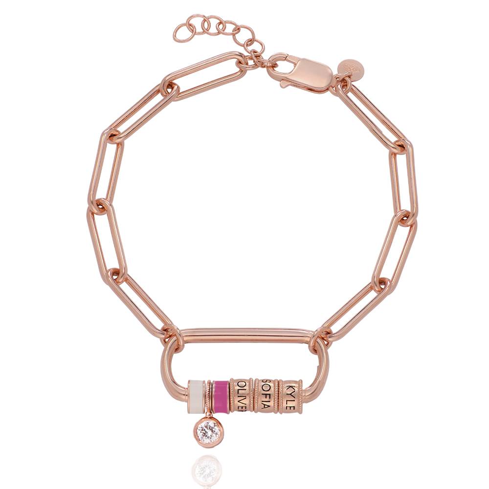 Linda Karabiner-Armband mit gravierten Beads und 0,25 ct Diamant - rosévergoldetes Sterlingsilber-4 Linda Karabiner-Armband mit gravierten Beads und 0,25 ct Diamant - rosévergoldetes Sterlingsilber-4 Produktfoto