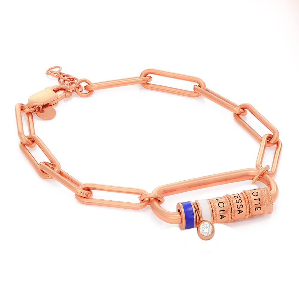 Linda Karabiner-Armband mit gravierten Beads und 0,25 ct Diamant - rosévergoldetes Sterlingsilber-2 Linda Karabiner-Armband mit gravierten Beads und 0,25 ct Diamant - rosévergoldetes Sterlingsilber-2 Produktfoto