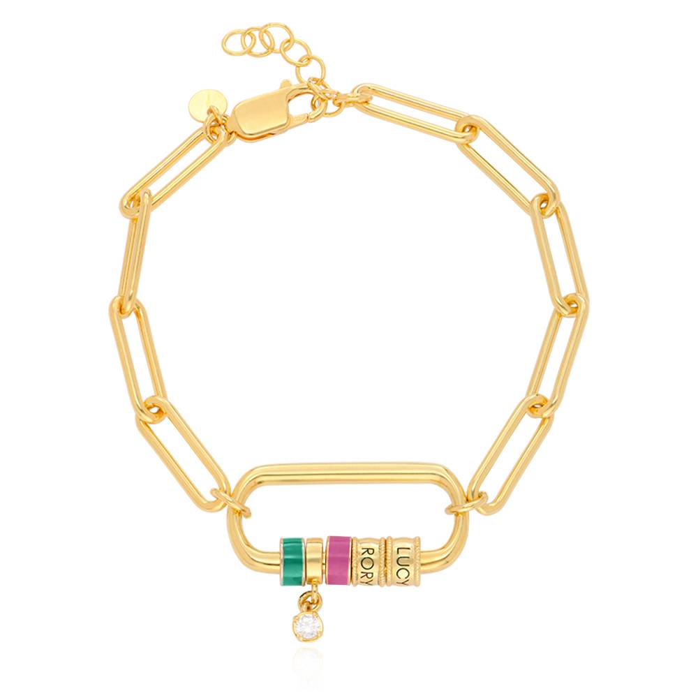 Linda Karabiner-Armband mit gravierten Beads und Diamant - vergoldetes Sterlingsilber-5 Produktfoto
