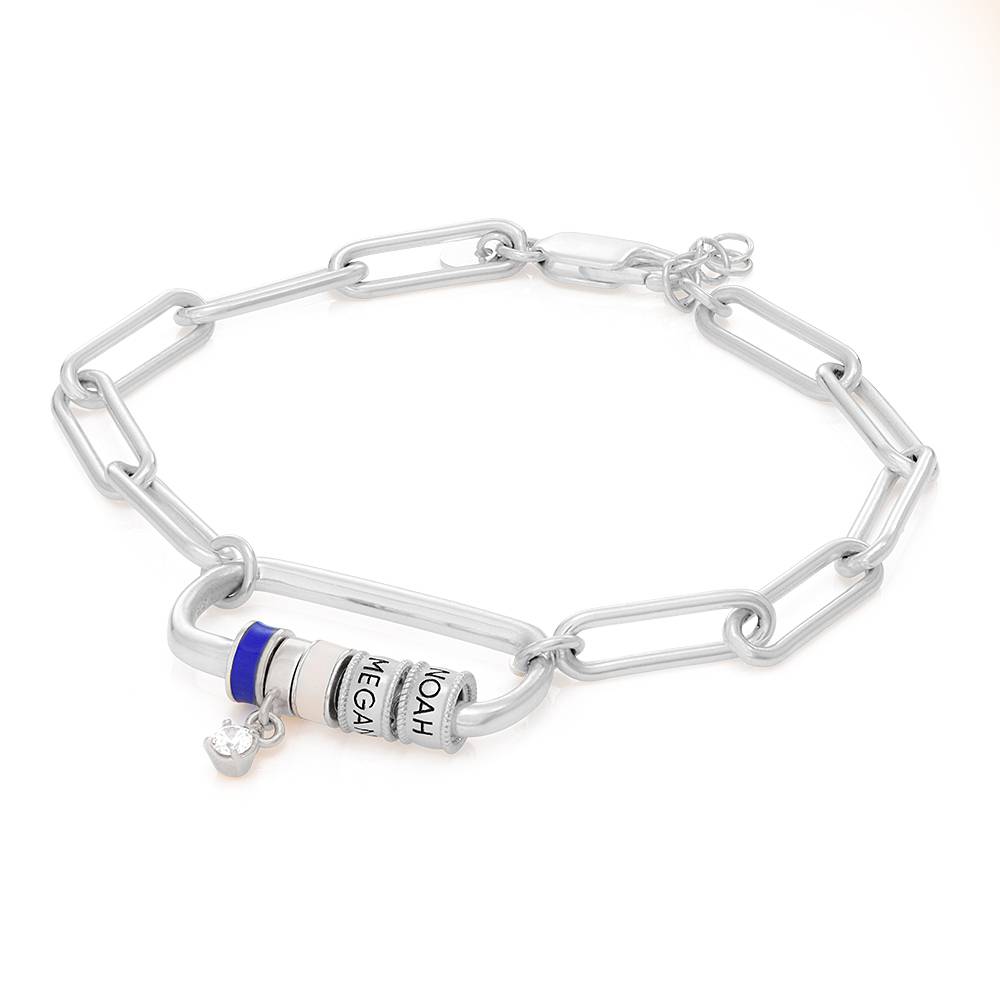 Linda Karabiner-Armband mit gravierten Beads und Diamant - 925er Sterlingsilber-2 Produktfoto