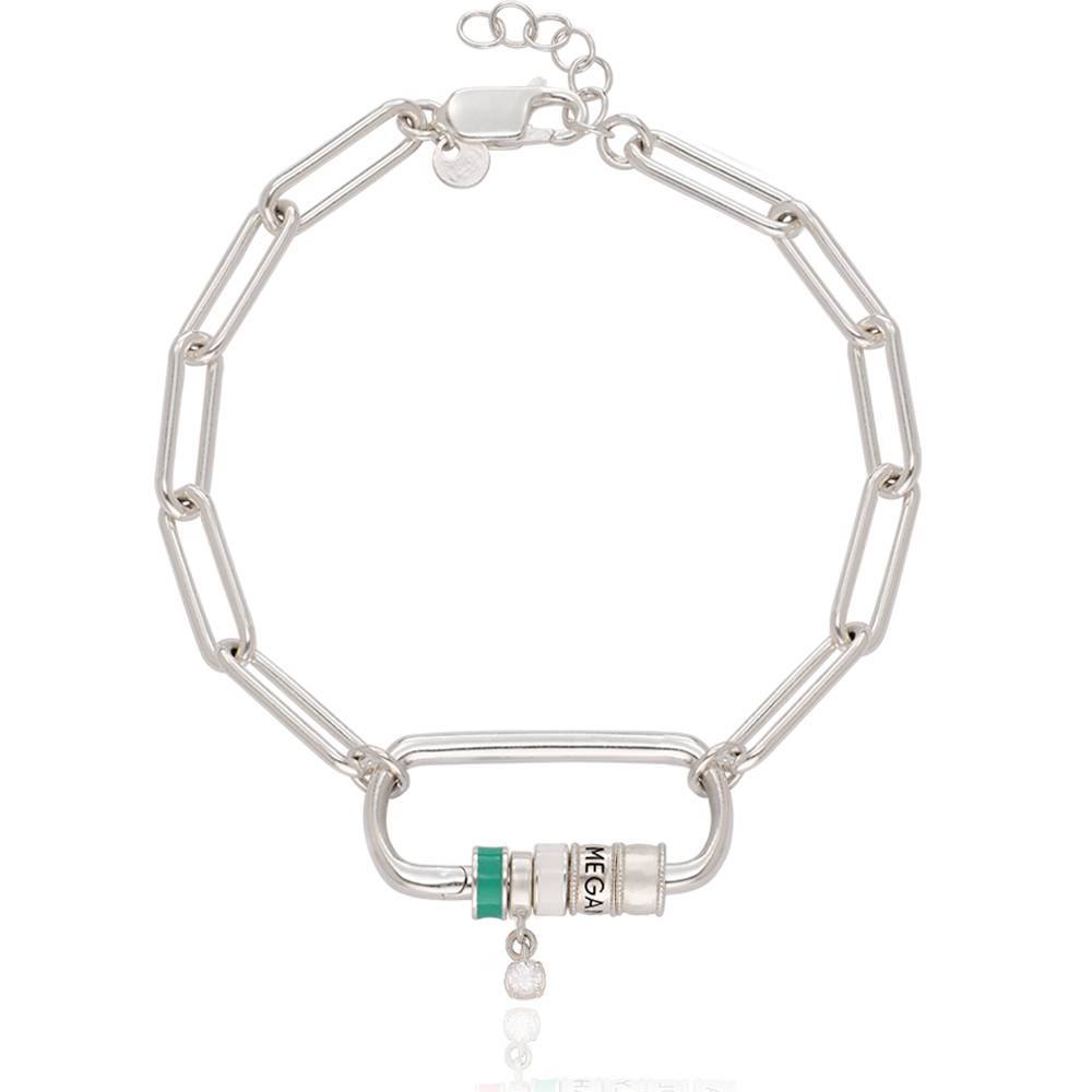 Linda Karabiner-Armband mit gravierten Beads und Diamant - 925er Sterlingsilber-3 Produktfoto