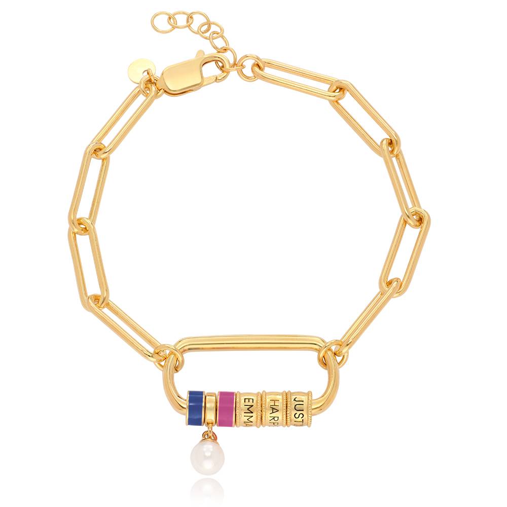 Linda Karabiner-Armband mit gravierten Beads und Perle - Gold-Vermeil-2 Produktfoto
