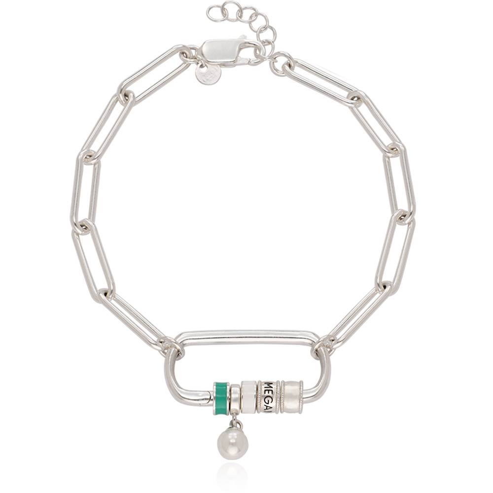 Linda Karabiner-Armband mit gravierten Beads und Perle - 925er Sterlingsilber-1 Produktfoto