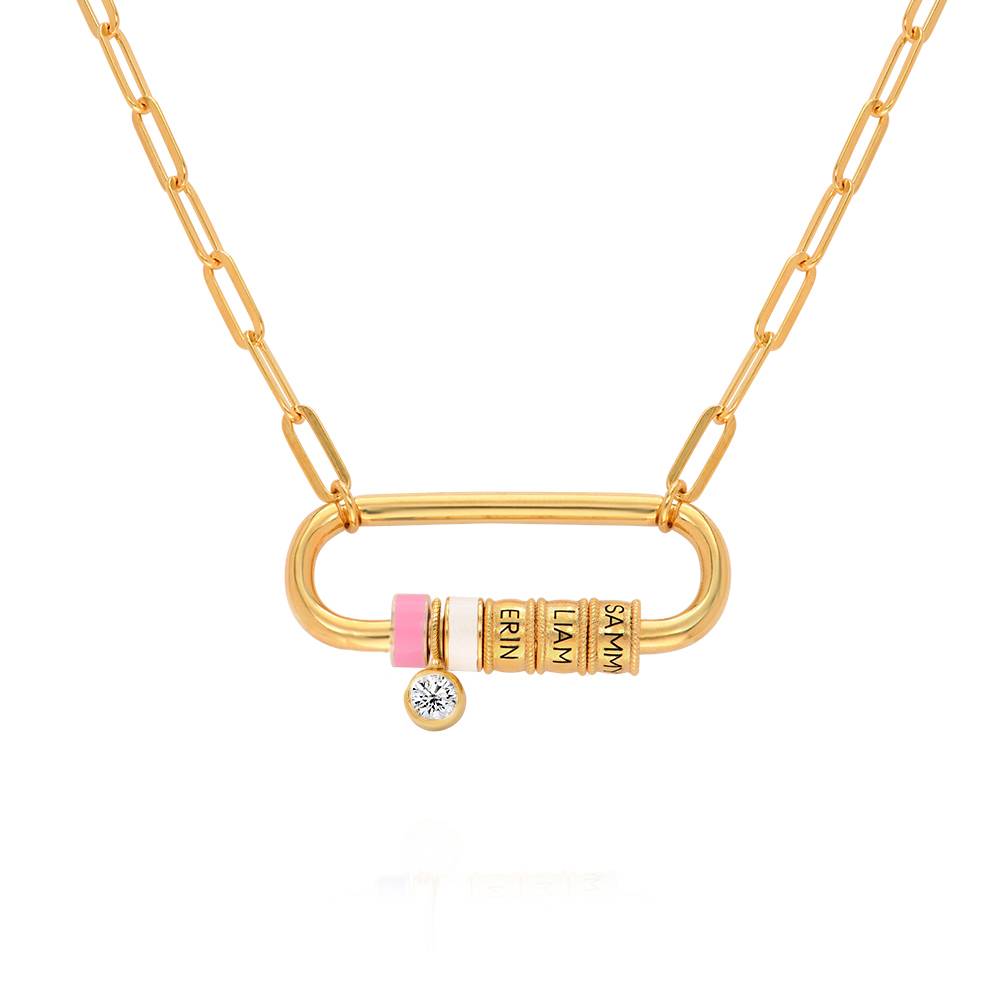 Linda Karabiner-Halskette mit gravierten Beads und 0,25 ct Diamant - vergoldetes Sterlingsilber-1 Produktfoto