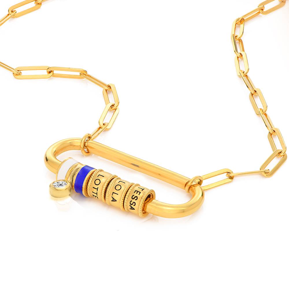 Linda Karabiner-Halskette mit gravierten Beads und 0,25 ct Diamant - Gold-Vermeil-7 Produktfoto