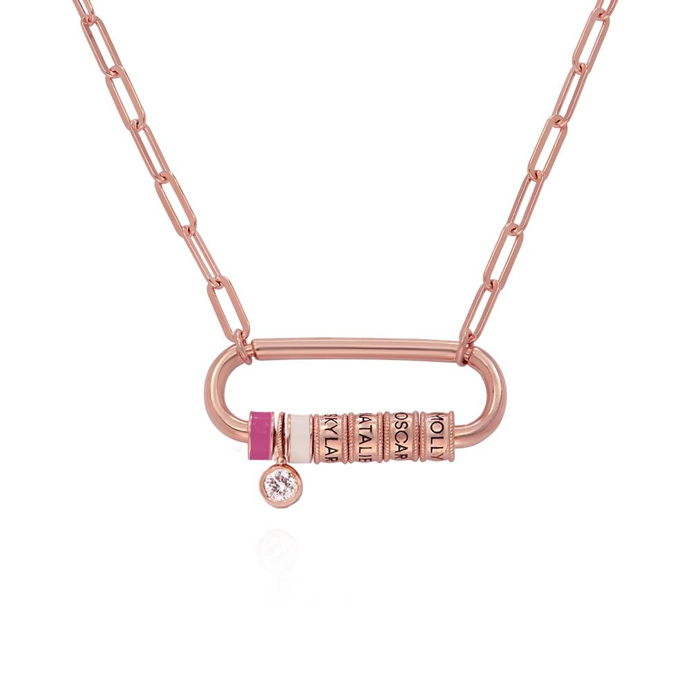 Linda Karabiner-Halskette mit gravierten Beads und 0,25 ct Diamant - rosévergoldetes Sterlingsilber-4 Produktfoto