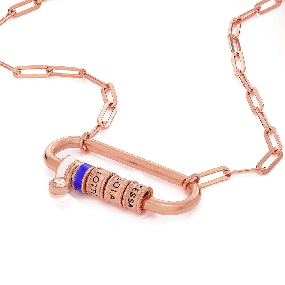 Linda Karabiner-Halskette mit gravierten Beads und 0,25 ct Diamant - rosévergoldetes Sterlingsilber-5 Produktfoto