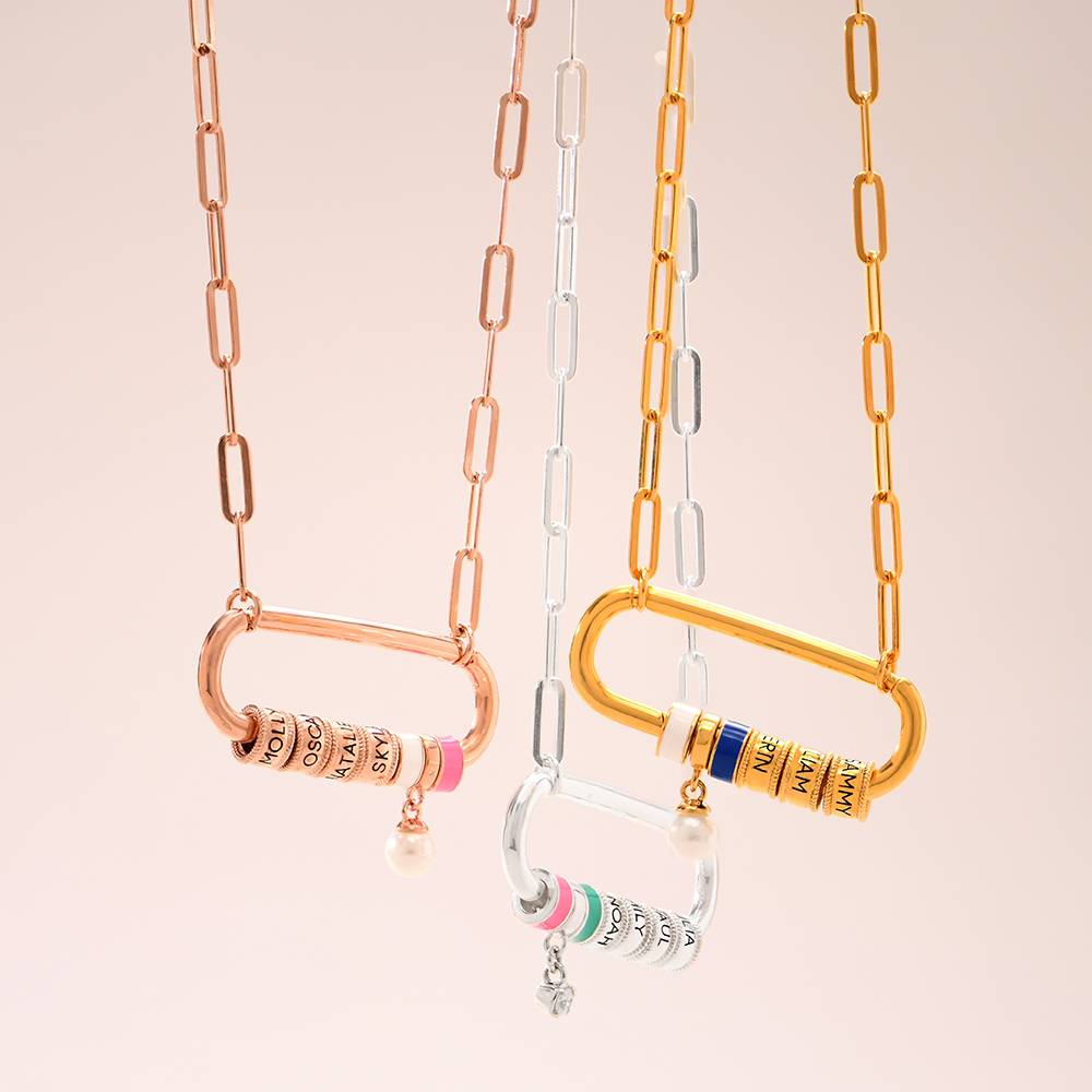 Linda Karabiner-Halskette mit gravierten Beads und 0,25 ct Diamant - rosévergoldetes Sterlingsilber-1 Produktfoto