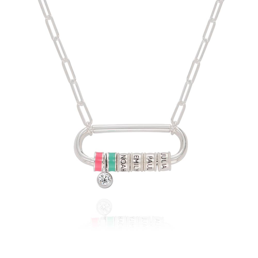 Linda Karabiner-Halskette mit gravierten Beads und 0,25 ct Diamant - 925er Sterlingsilber-5 Produktfoto