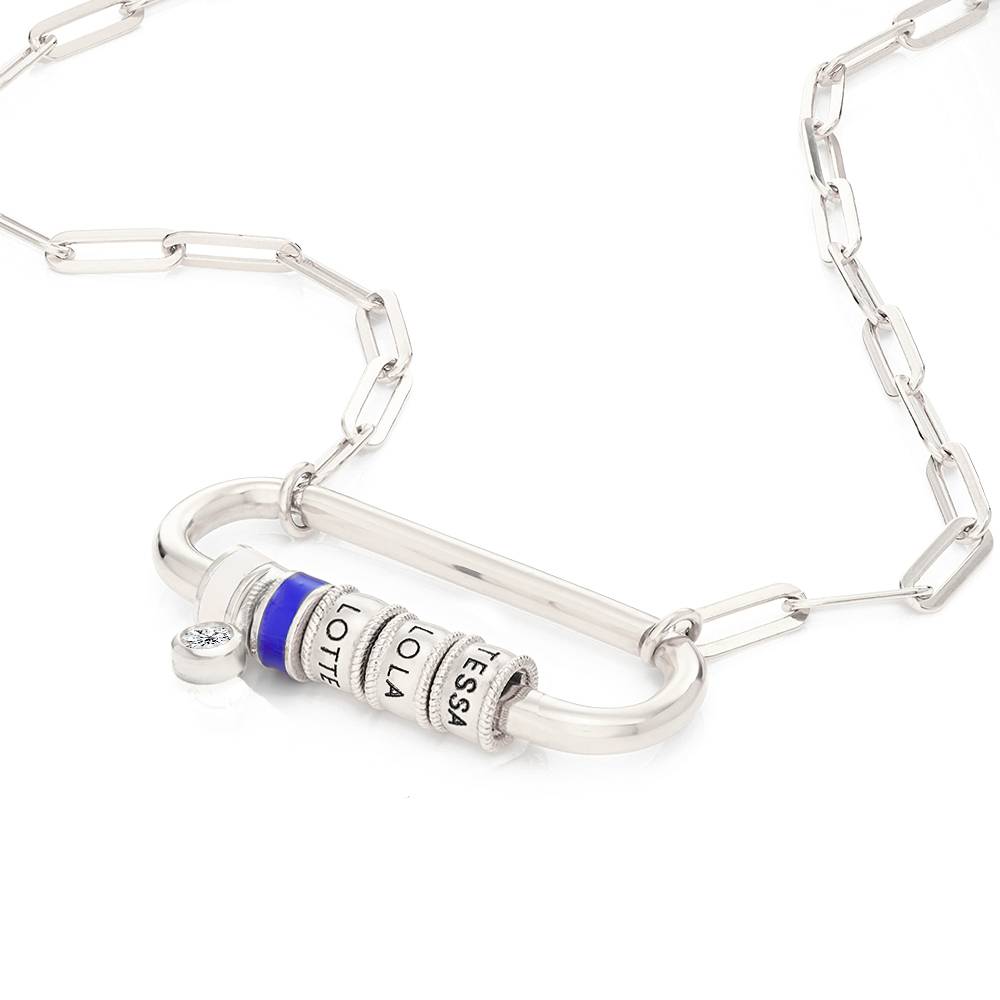 Linda Karabiner-Halskette mit gravierten Beads und 0,25 ct Diamant - 925er Sterlingsilber-7 Produktfoto