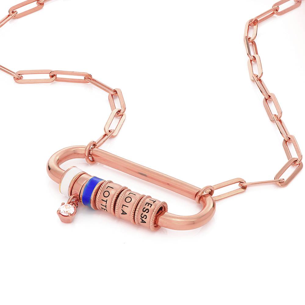 Linda Karabiner-Halskette mit gravierten Beads und Diamant - rosévergoldetes Sterlingsilber-4 Produktfoto